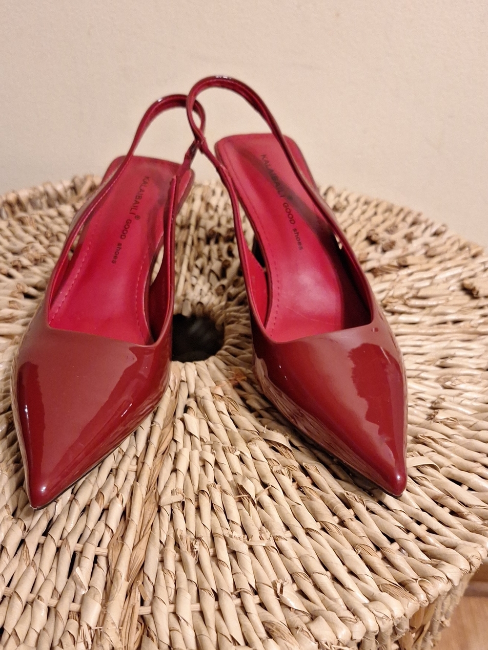 Patent Red Pointed Slingback Mules